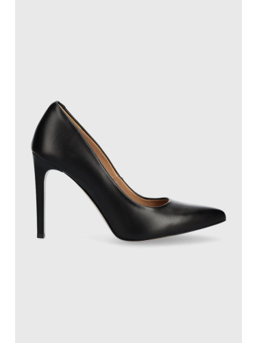 Кожени обувки с висок ток Wojas в черно
