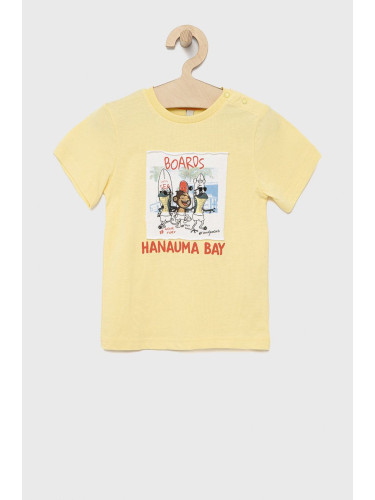 Детска памучна тениска Birba&Trybeyond в жълто с принт