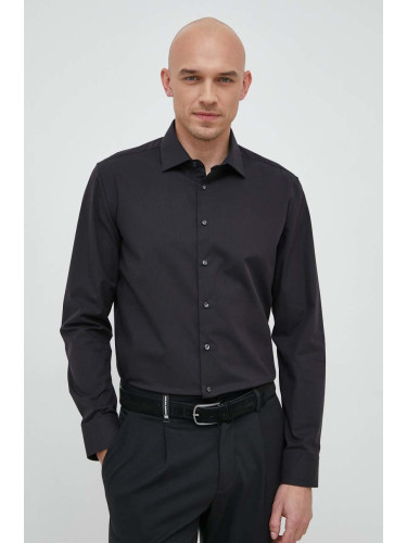 Памучна риза Seidensticker мъжка в черно с кройка по тялото класическа яка 01.675198