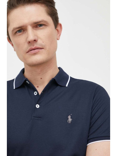 Тениска с яка Polo Ralph Lauren в тъмносиньо с апликация