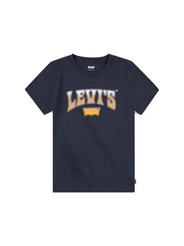 Детска памучна тениска Levi's в тъмносиньо с принт