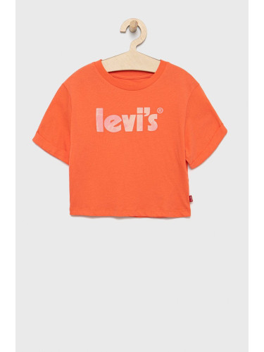 Детска памучна тениска Levi's в оранжево