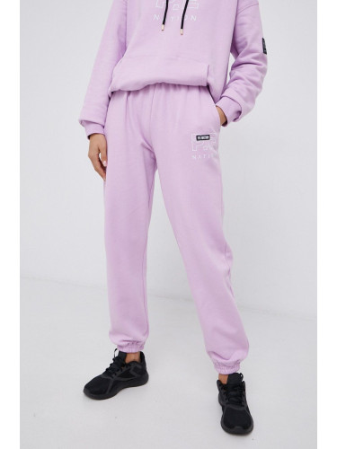 Памучен панталон P.E Nation дамски в лилаво с изчистен дизайн