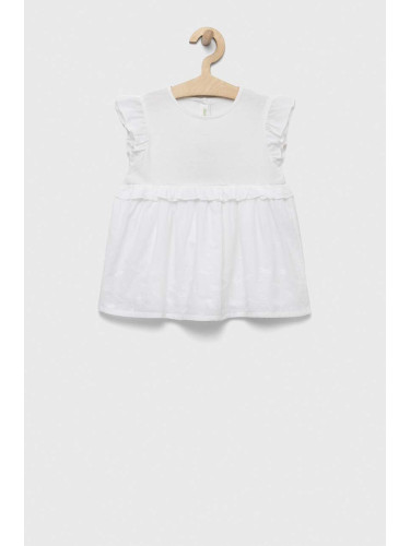 Бебешка рокля United Colors of Benetton в бяло къс модел разкроен модел