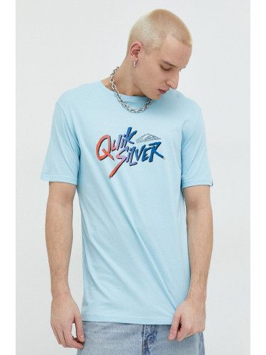 Памучна тениска Quiksilver в синьо с принт