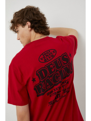 Памучна тениска Deus Ex Machina в червено с принт