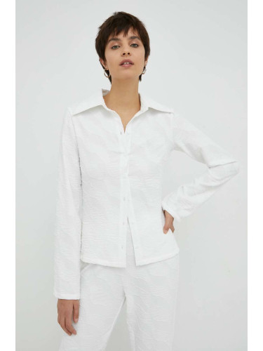 Риза Résumé дамска в бяло със стандартна кройка с класическа яка