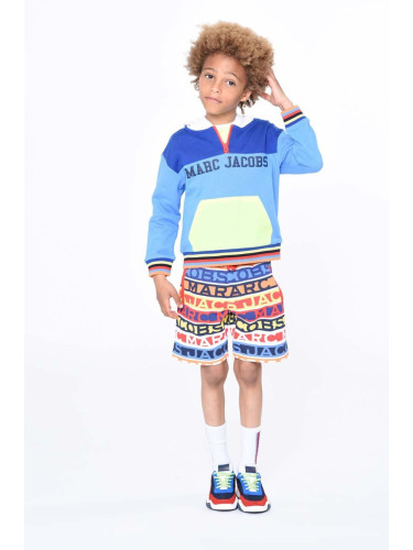 Детски суичър Marc Jacobs в синьо с качулка с принт