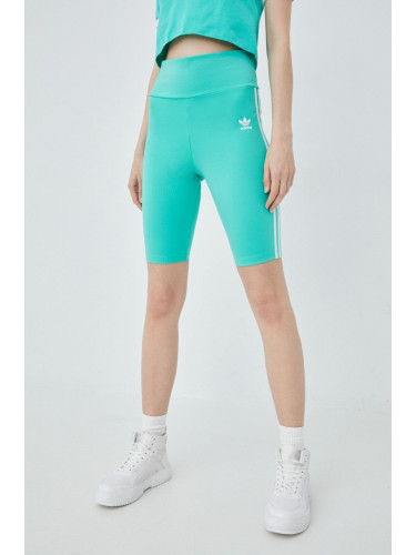 Къси панталони adidas Originals Adicolor HE9503 в зелено с апликация с висока талия