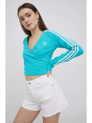 Блуза с дълги ръкави adidas Originals Adicolor HE4958 дамска в тюркоазено