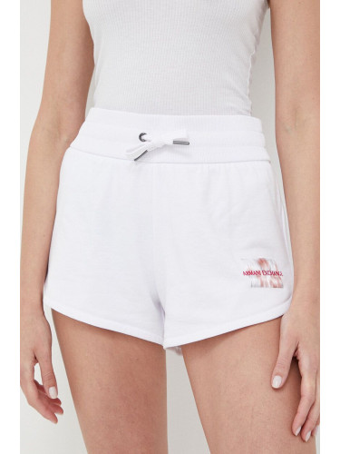 Къс панталон Armani Exchange в бяло с изчистен дизайн с висока талия