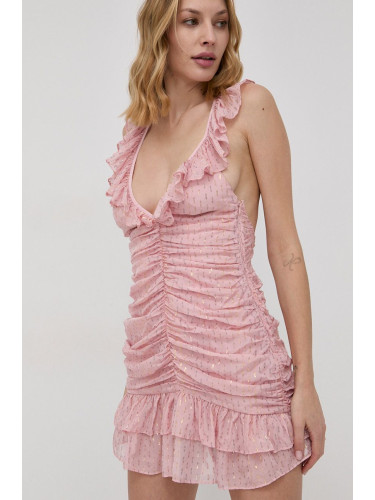 Рокля For Love & Lemons в розово къс модел с кройка по тялото