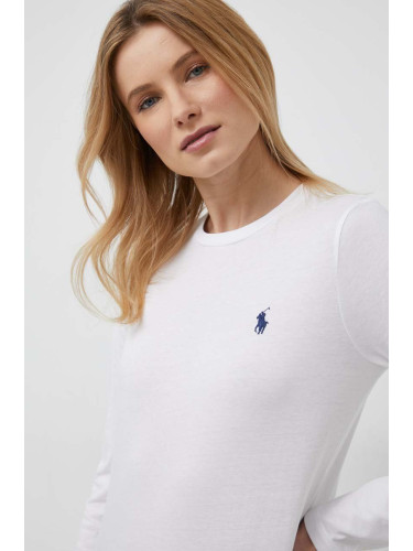 Памучна блуза с дълги ръкави Polo Ralph Lauren в бяло 211898699