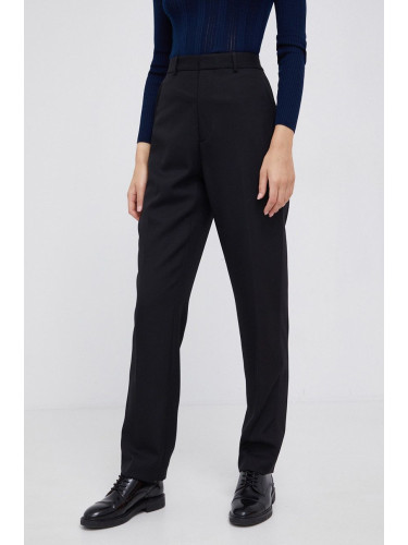 Копринен панталон Polo Ralph Lauren дамски в черно със стандартна кройка, с висока талия