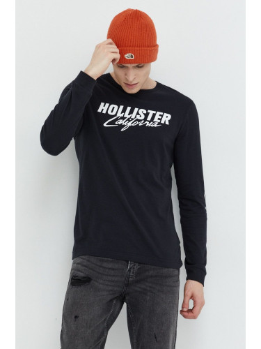 Памучна блуза с дълги ръкави Hollister Co. в бяло с принт