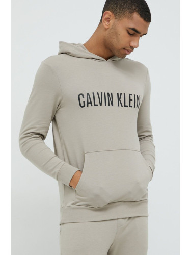 Горнище на пижама тип суичър Calvin Klein Underwear в бежово меланж на