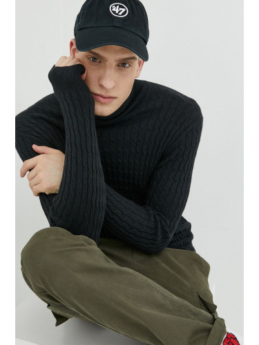 Пуловер с вълна Abercrombie & Fitch мъжки в черно от лека материя с поло