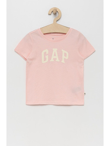 Детска памучна тениска GAP в розово