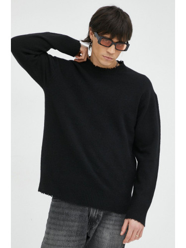Пуловер с вълна AllSaints мъжки в черно от лека материя