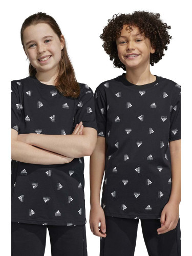 Детска памучна тениска adidas U BLUV TEE в черно с десен
