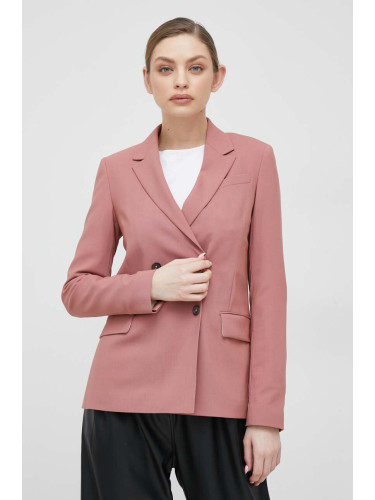 Вълнено сако PS Paul Smith в розово с двуредно закопчаване с изчистен дизайн