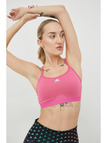 Сутиен за йога adidas Performance Aeroreact в розово с изчистен дизайн