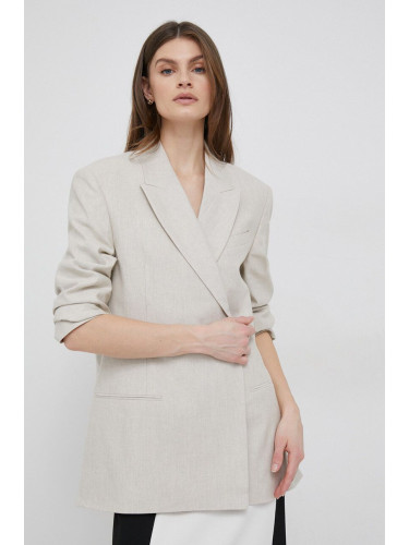 Ленено сако Calvin Klein в бежово с двуредно закопчаване с изчистен дизайн