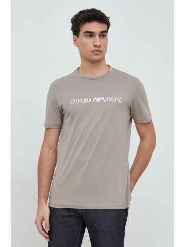 Памучна тениска Emporio Armani в бежово с принт 8N1TN5 1JPZZ