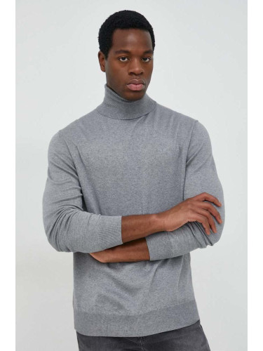 Пуловер с вълна La Martina мъжки в сиво от лека материя с поло