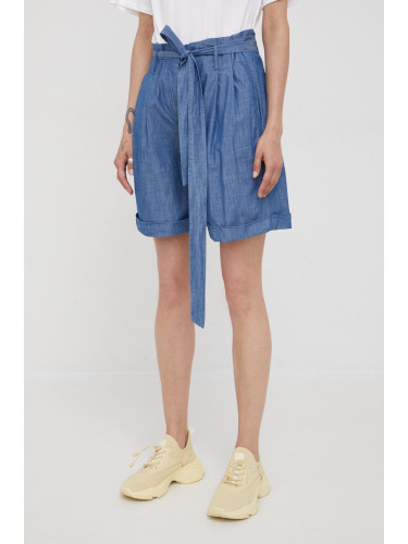 Памучен къс панталон G-Star в тъмносиньо с изчистен дизайн с висока талия