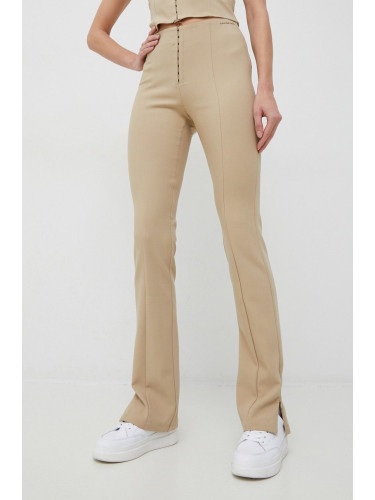 Панталони Calvin Klein Jeans в бежово със стандартна кройка, с висока талия