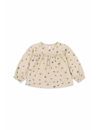 Бебешка памучна блуза Konges Sløjd в бежово с десен