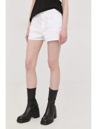 Къси панталони Guess в бяло с изчистен дизайн с висока талия