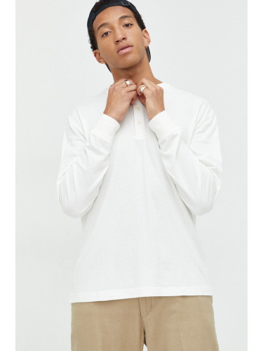 Памучна блуза с дълги ръкави Abercrombie & Fitch в бяло с изчистен дизайн