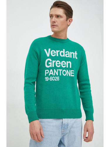 Пуловер с вълна United Colors of Benetton мъжки в зелено