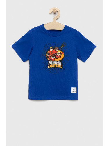 Детска памучна тениска adidas Originals x Pixar в синьо с принт