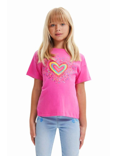 Детска памучна тениска Desigual в розово