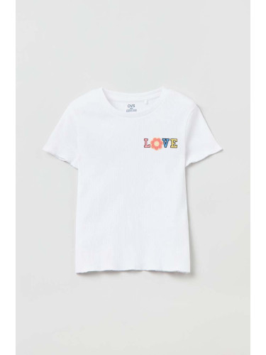 Детска памучна тениска OVS в бяло