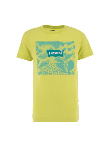 Детска памучна тениска Levi's в зелено с принт