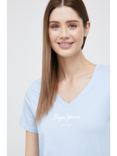 Памучна тениска Pepe Jeans Wendy V Neck в синьо