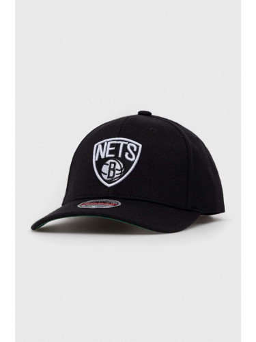 Шапка с козирка с вълна Mitchell&Ness Brooklyn Nets в черно с апликация