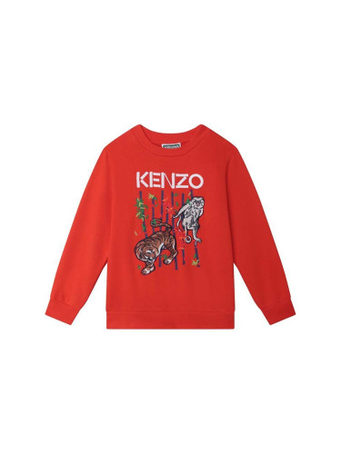 Детски памучен суичър Kenzo Kids в червено с принт