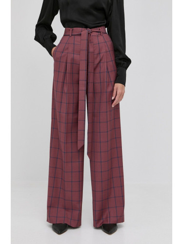 Вълнен панталон Custommade дамски в бордо с широка каройка, с висока талия