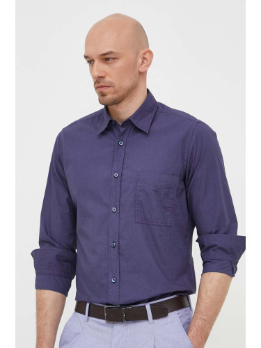 Памучна риза BOSS ORANGE мъжка в тъмносиньо със стандартна кройка с класическа яка