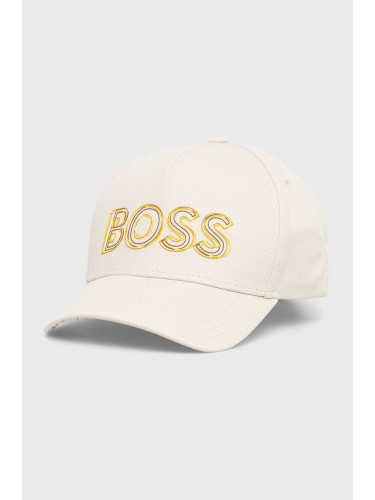Памучна шапка BOSS Boss Athleisure в бежово с принт