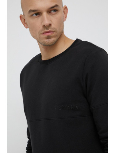 Горнище на пижама тип суичър Calvin Klein Underwear мъжко в черно с изчистен дизайн