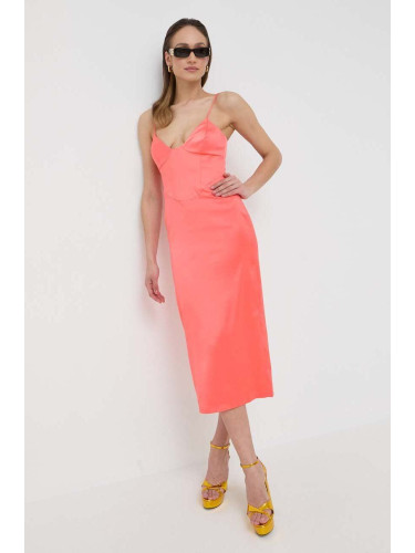 Рокля Bardot в оранжево среднодълъг модел със стандартна кройка