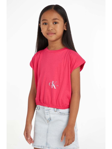 Детска памучна тениска Calvin Klein Jeans в розово
