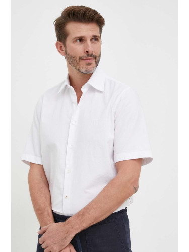 Памучна риза BOSS ORANGE мъжка в бяло със стандартна кройка с класическа яка 50489351