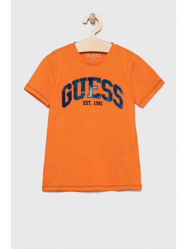 Детска тениска Guess в оранжево меланж на